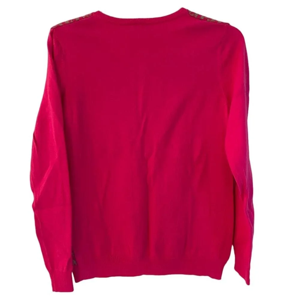 Old Navy Women's Fuschia Geometric Print Button Up Cardigan Sweater Size Medium‎